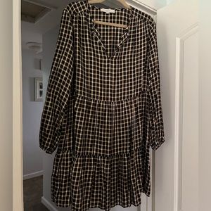 Loft blue and brown plaid tiered dress